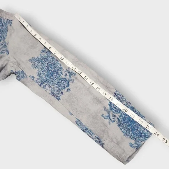 Coldwater Creek Womens 14 Gray Blue Floral Ikat 100% Linen Snap Button Jacket - Picture 11 of 13